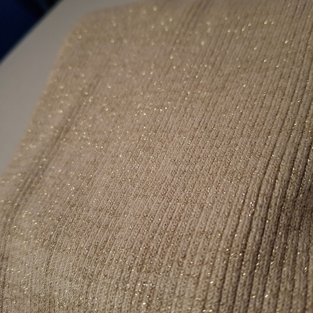 Chicos Gold Metallic Shimmer Ribbed Cardigan Sweater Size 2 Large V-Neck Sparkle - Picture 7 of 7